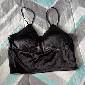 SHEIN Black Satin Longline Crop Bralette
